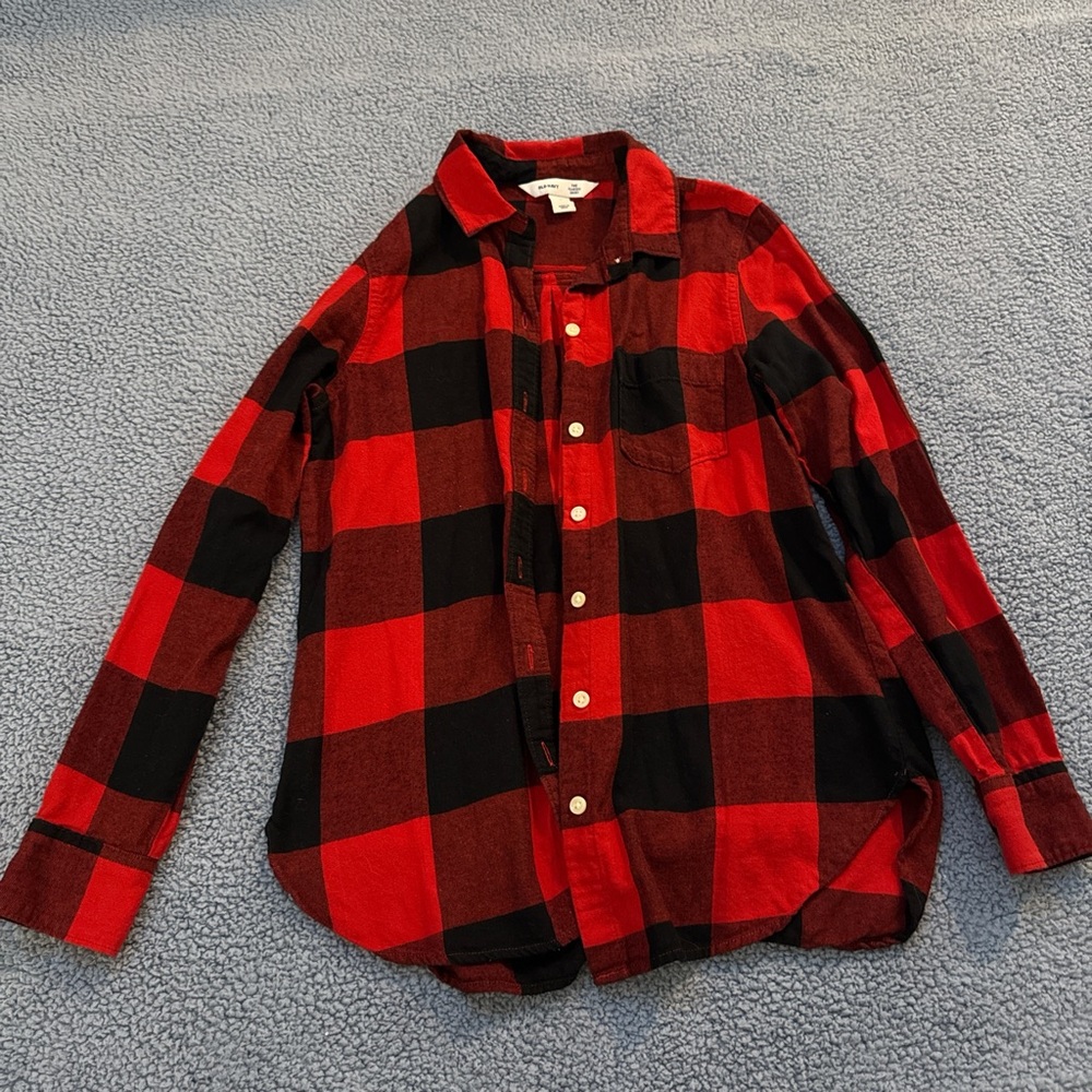 Old Navy Red and Black Plaid Button Down Shirt